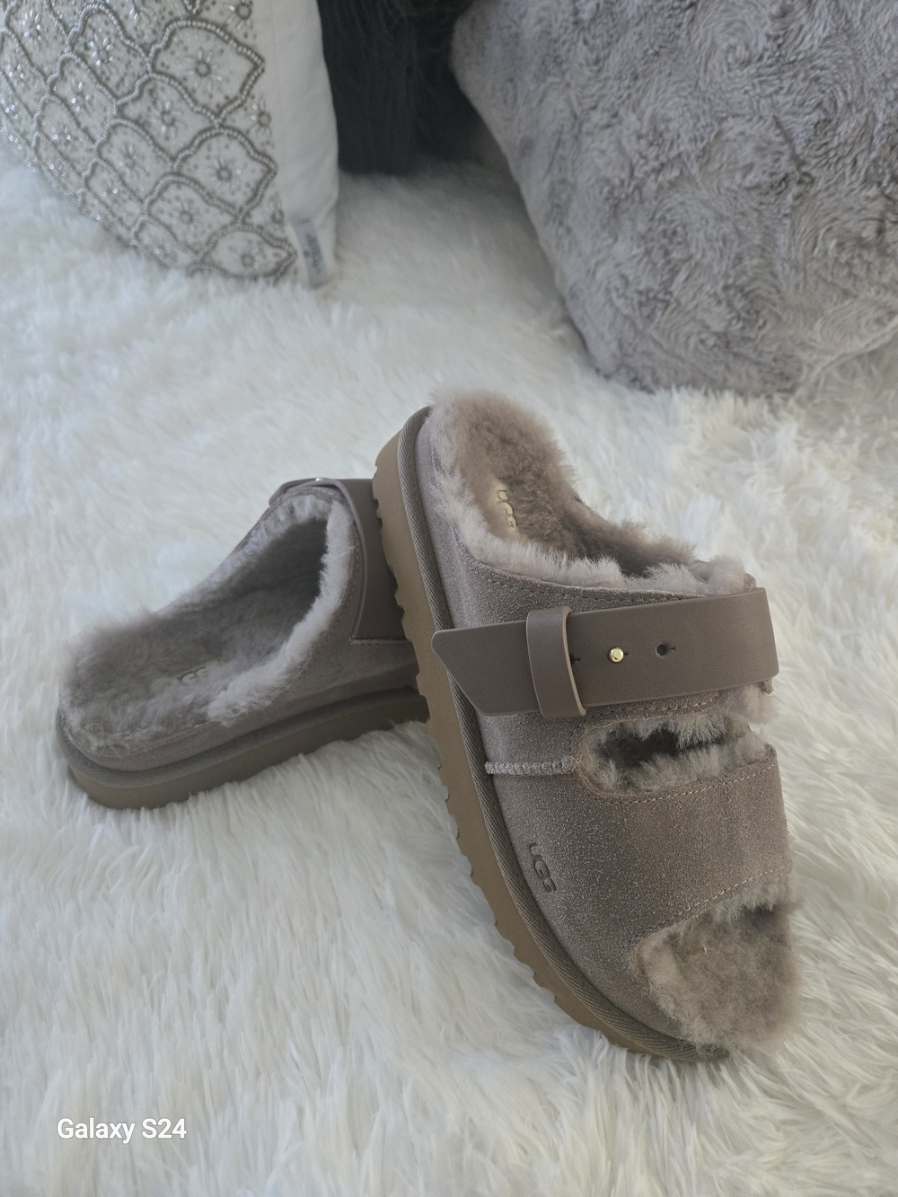 UGG Taupe Shearling Slide Sandals